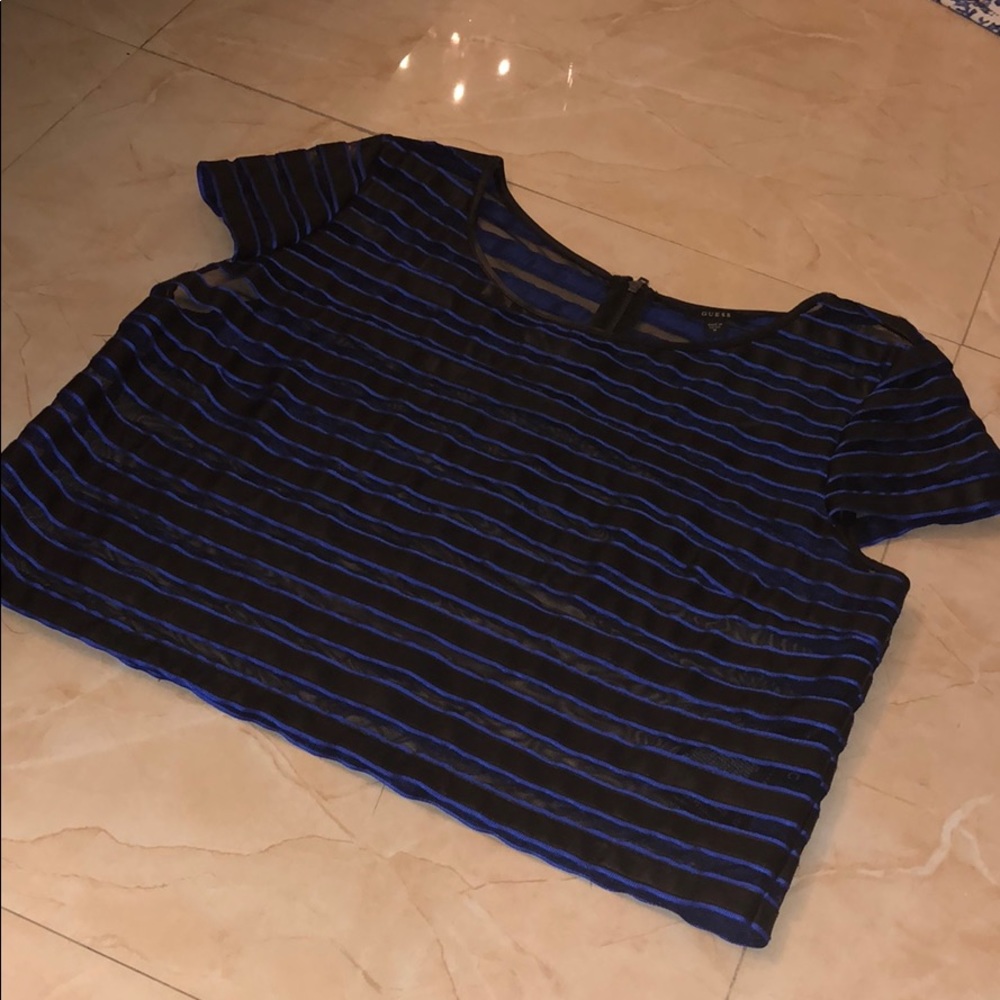 Black and blue striped sheer crop top!